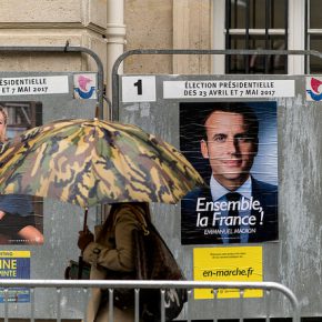 Le Pen and Macron posters just before the final round of the 2017 election.